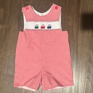 Kelly's Kids Red Checkered Overalls with Car Design
